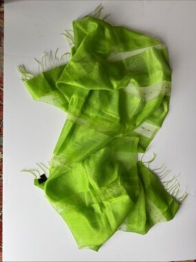 Loro Piana Silk Cashmere Emerald Green Scarf / Wrap with Bugle Bead Detail